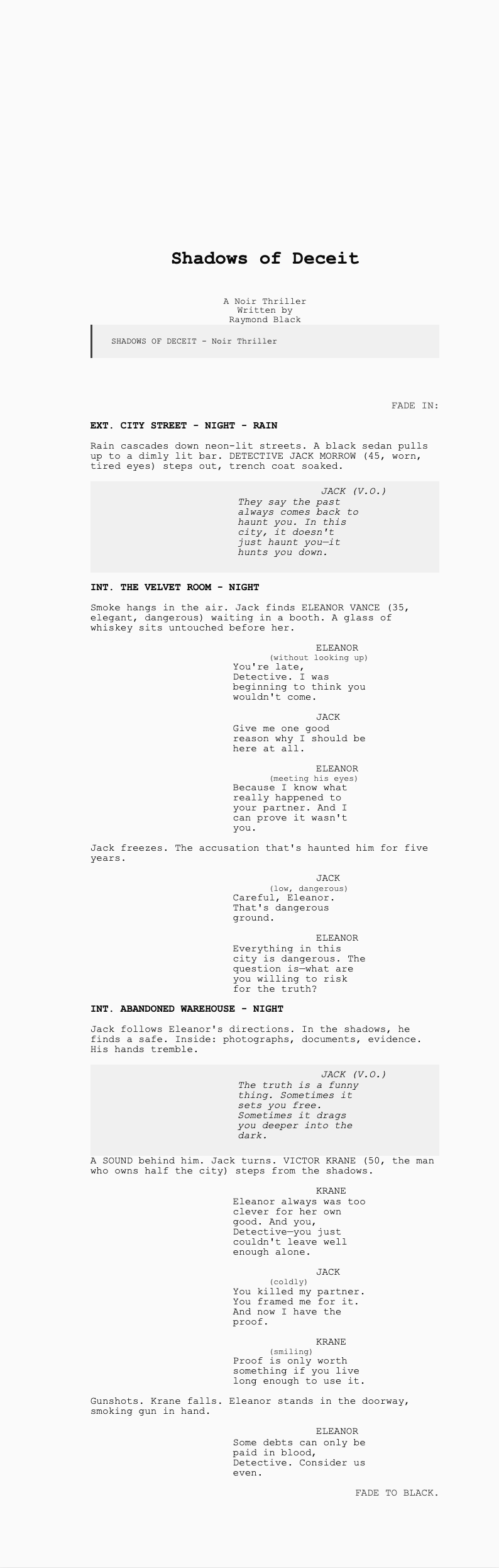 Noir Thriller screenplay